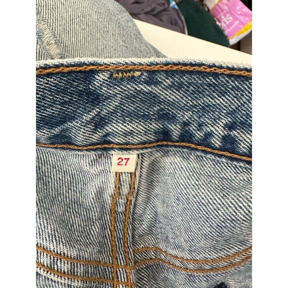 Levis White Oak Cone Denim Light Medium Wash Button Fly Distressed Slim Leg Jean - Picture 9 of 16